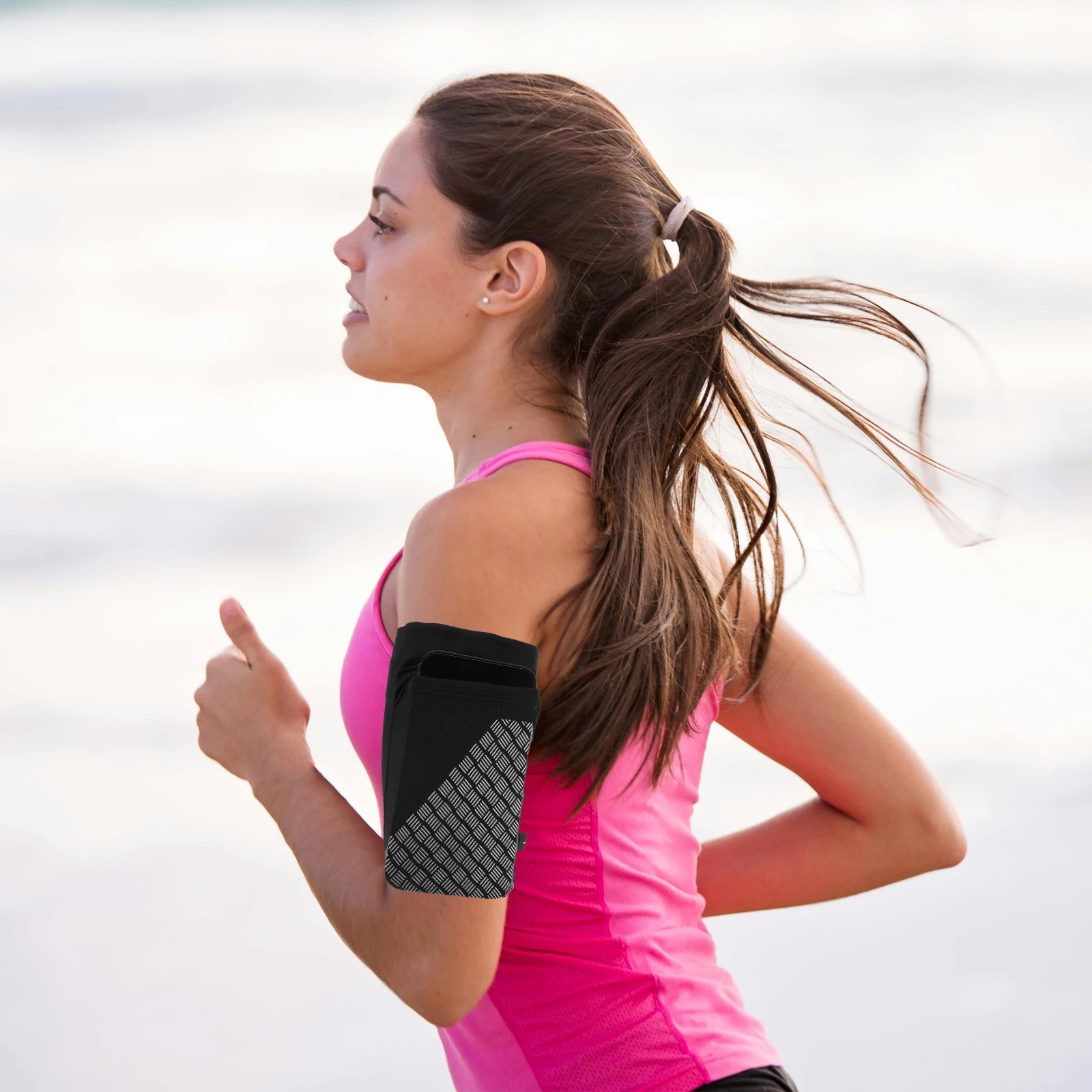 

1pc Running Arm Bag Reflective Phone Holder Black Fitness Mobile Cell Armband Case Lightweight Unisex Outdoor Cycling Jogging