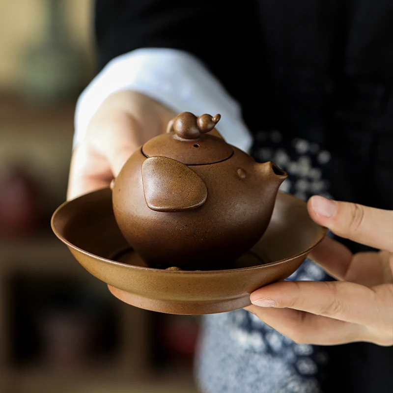 Old Rock Mud Little Flying Pig Teapot Home Ceramic Tea Brewing Set Chinese Kung Fu Teaware Coarse Earthenware Hand-held Teapot