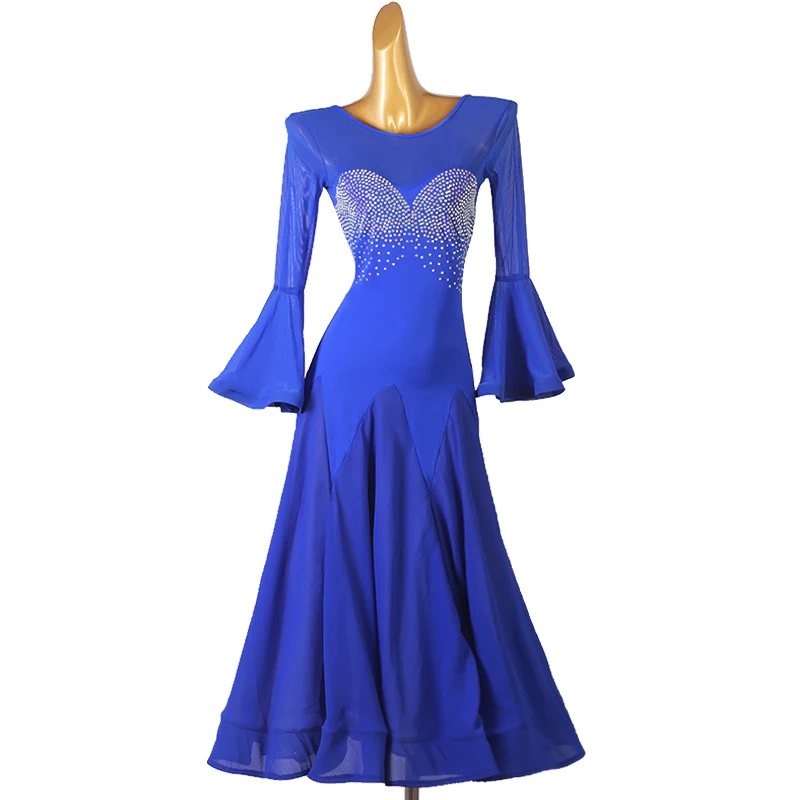 

Custom Ballroom Dance Competition Dress Waltz Dresses Standard Dance Cothes Rhinestones Performance Stage Costume