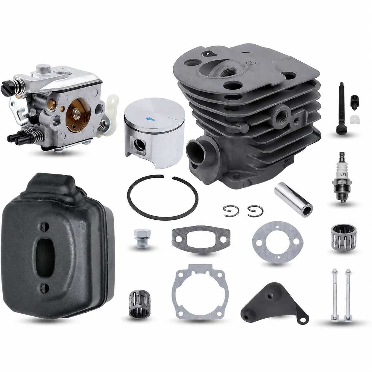 46mm Cylinder Piston Muffler Carburetor Spark Plug Kit For Husqvarna 55 51 Chainsaw Tune Up Kit Replacement Parts OEM 501766605