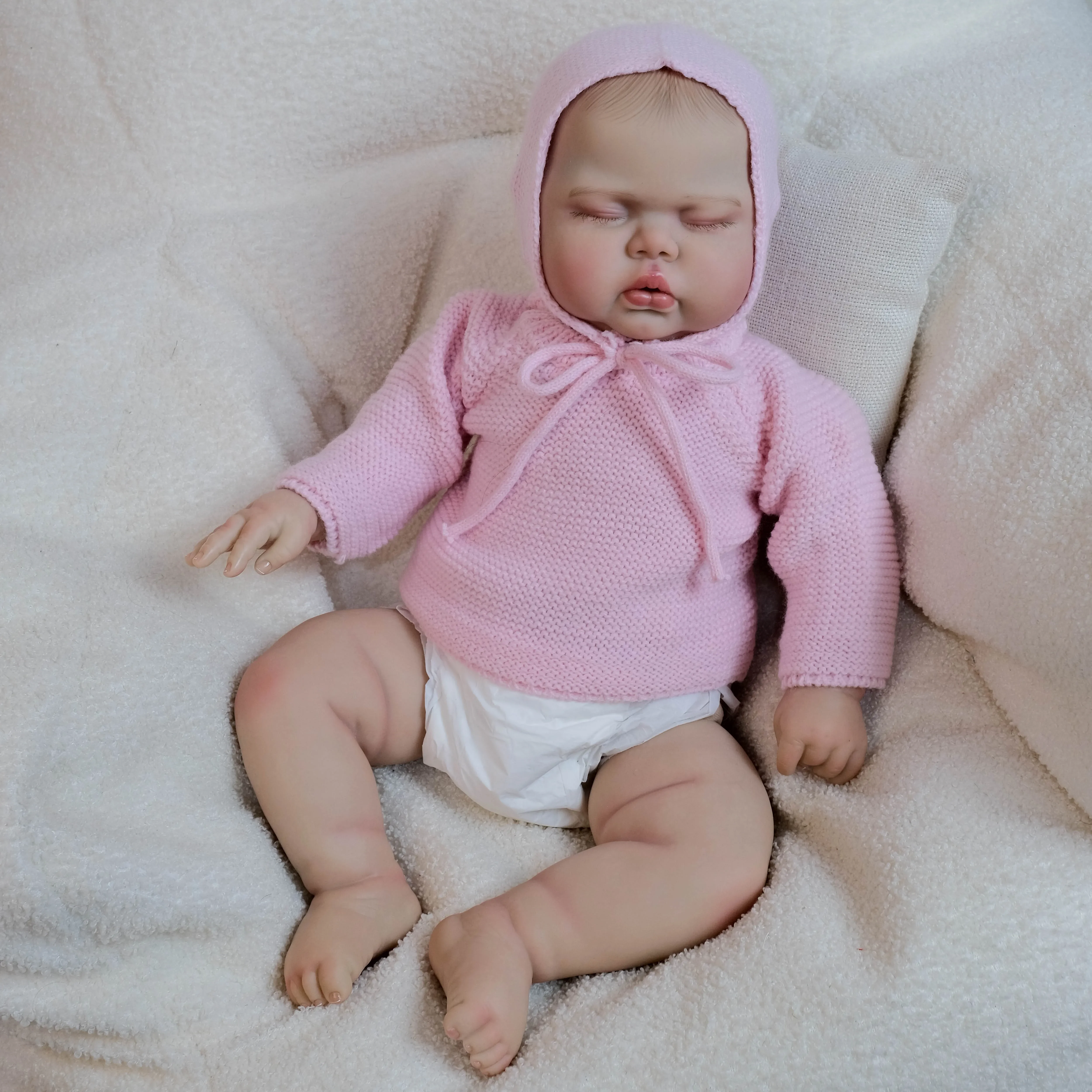 NPK19'' Bebe Pickle Asleep Reborn Baby in Soft Cloth Body Lifelike Toddler 3D Skin with Hand Draw Hair