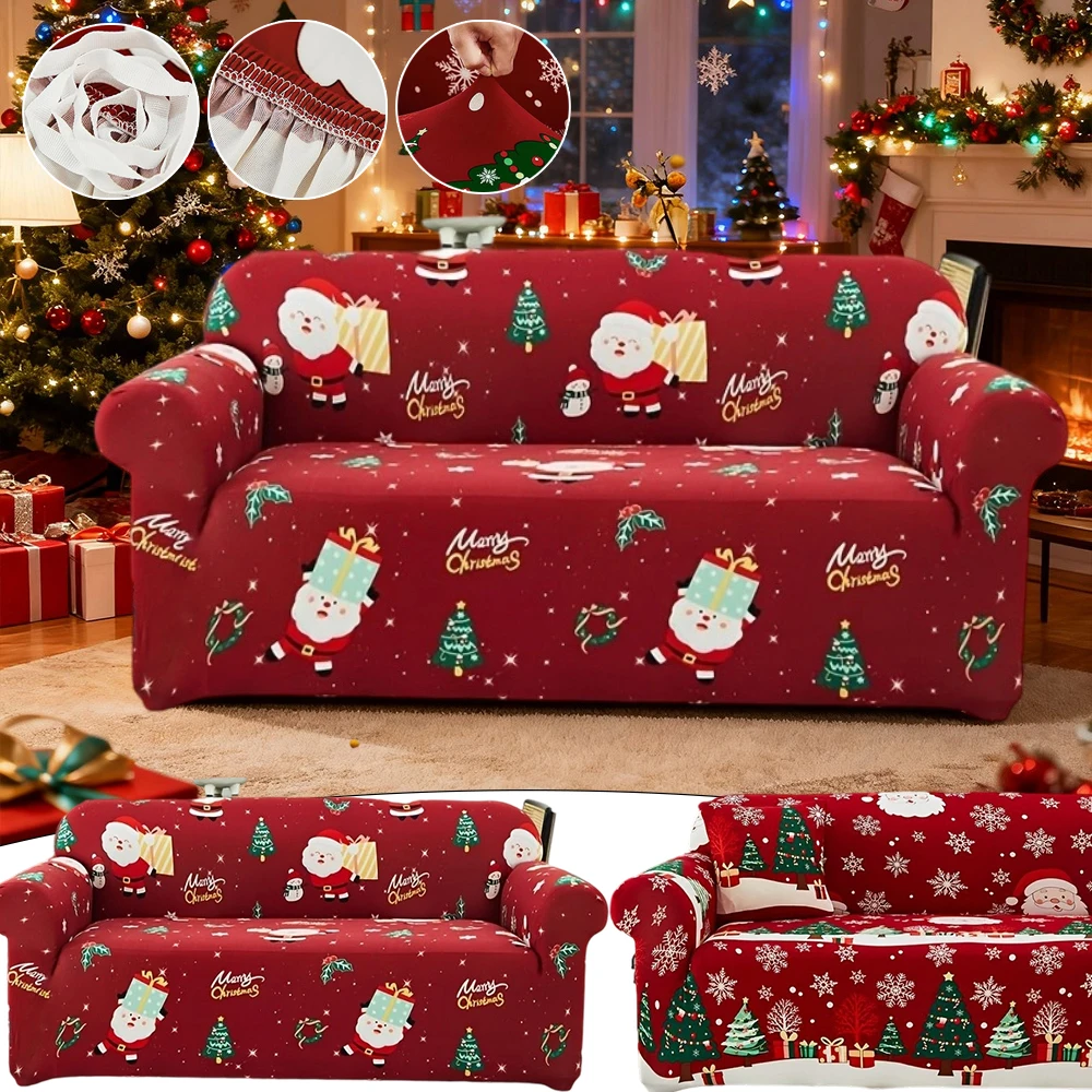 

Xmas Style Floral Printed Stretch Sofa Covers 1/2/3/4 Seat Furniture Protector for Bedroom Office Living Room Home Decor 크리스마스