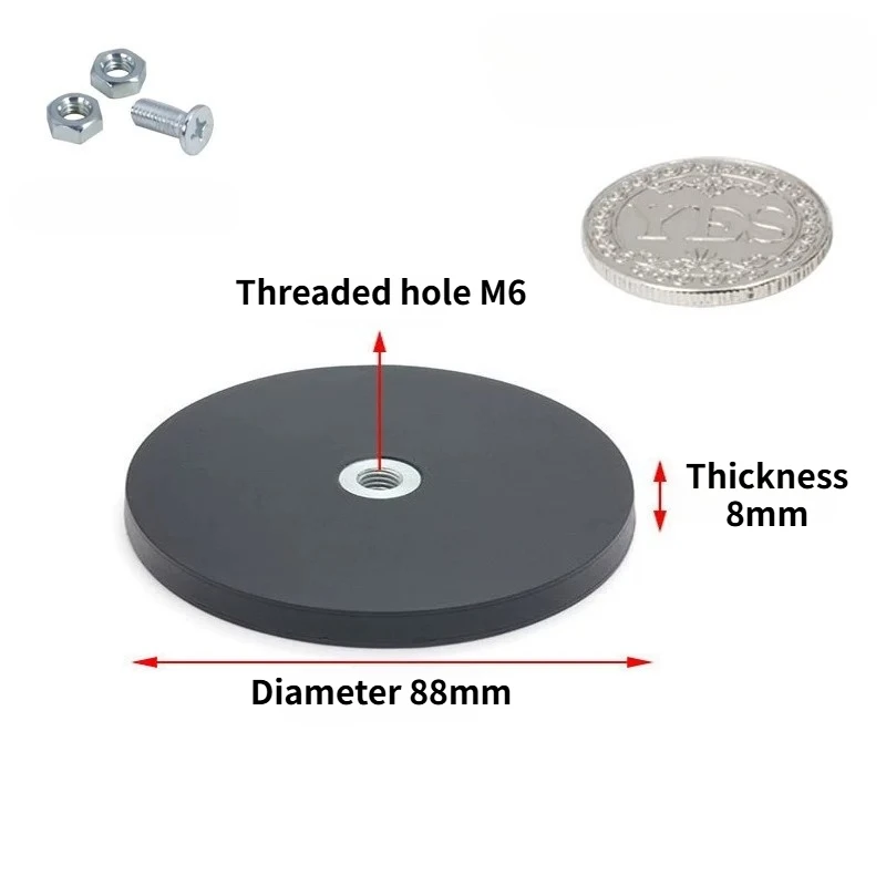 Diameter 88mm Threaded inner hole M6 Strong magnetic fastener with a rubber housing Suitable for LED hanging ornament