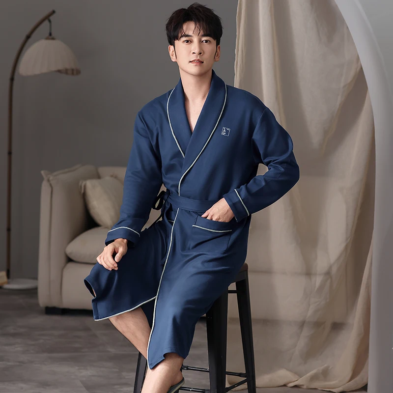 الخريف الشتاء البشكير الرجال الدافئة رقيقة المخملية النوم أعلى كيمونو الجلباب للذكور الجلباب طويل روب استحمام العريس رداء روب للنوم #5