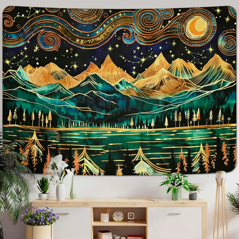 Large art wall tapestry aesthetic tree lake living room bedroom hanging 40x60 IN