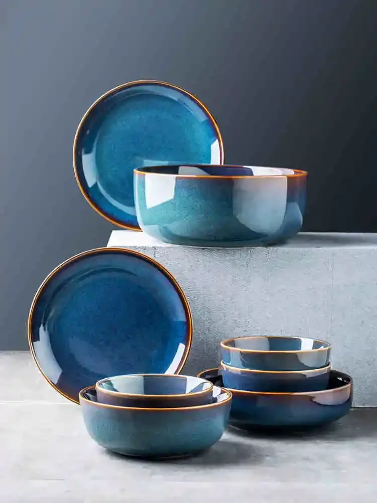 LingAo-Retro Nordic Pure Color Ceramics, Rice, Soup, Noodle Bowl, Dish, Steak Plate