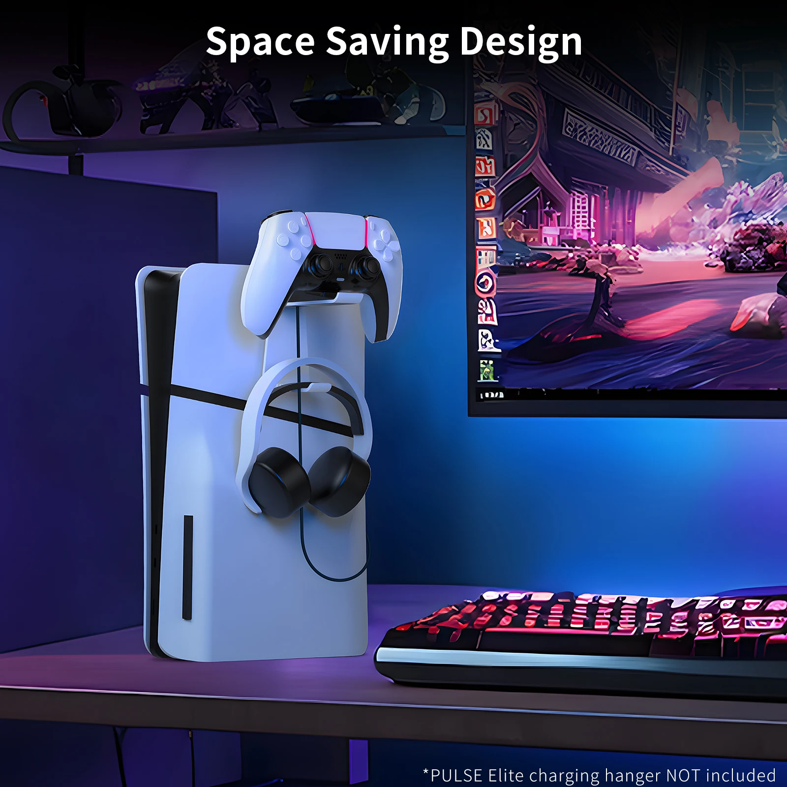 Wall Mount Controller Holder Headphone Hook Stable Headphone Hanger Controller Organizer  for PS5 Slim/PS5 Console