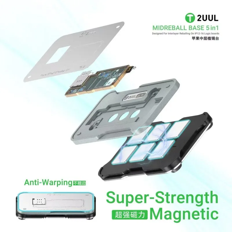 2UUL BH13 Middle Layer Reballing Stencil Tin Planting Tin Platform Magnetic Fixture for iPhone 12 13 14 15 16 Logic Board Repair
