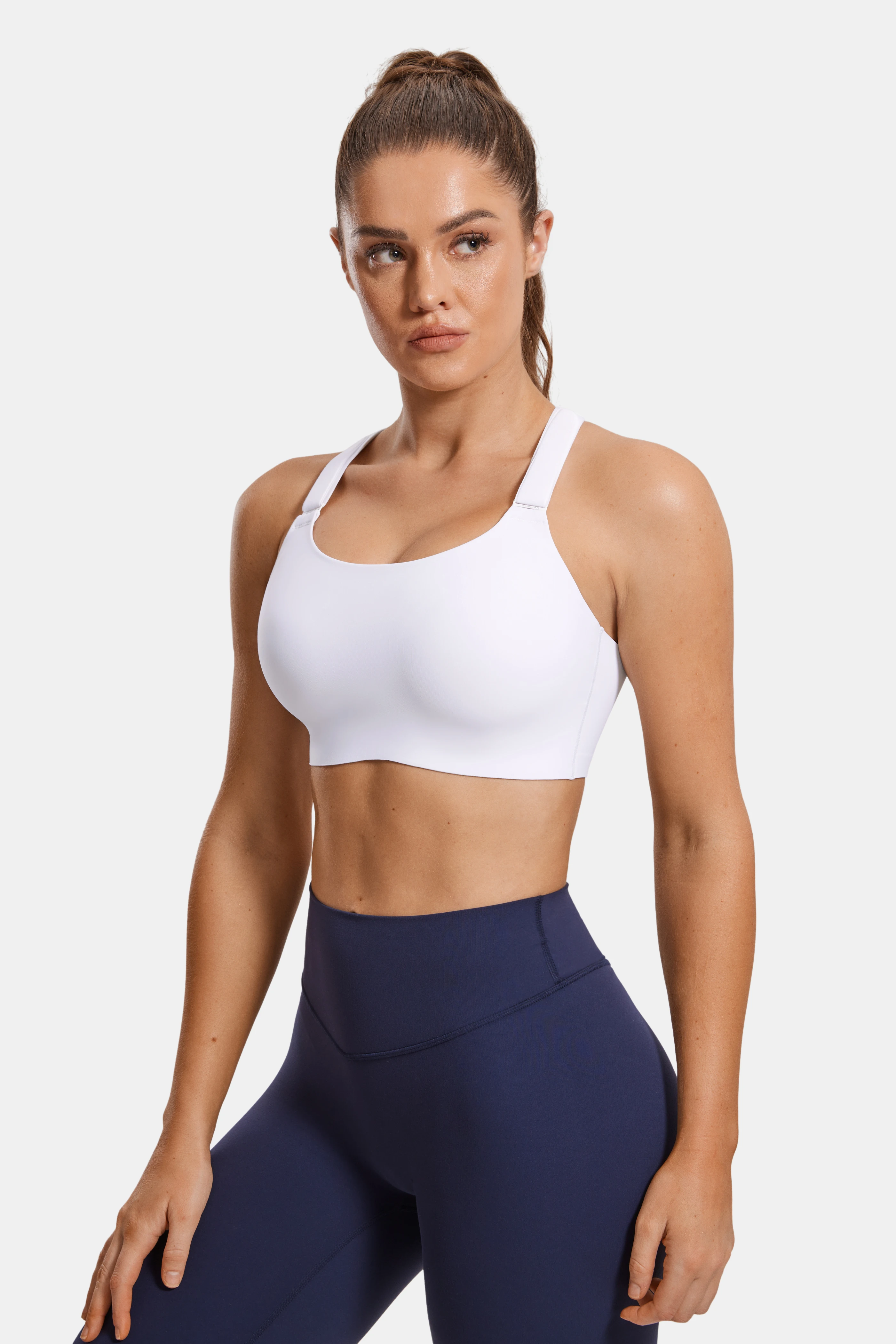 SYROKAN Power On Criss Cross Back Sports Bra for Women High Impact Wireless Bras