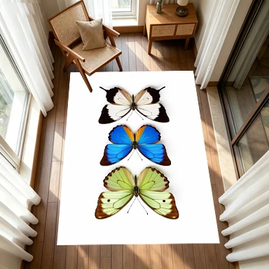 Colorful Exotic Butterfly Specimen Art Carpet Flooring, Nature Animal Non-Slip Area Rug for Living Room Bedroom Home Decor