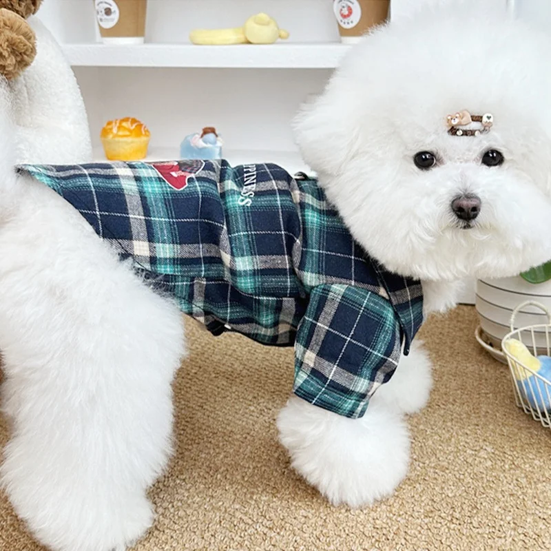 Autumn Pet Dog Clothes Classical Plaid Dog Shirt Bear Pattern Puppy Coat Cute Cat Shirt Pet Sweatshirt Chihuahua Yorkies Costume