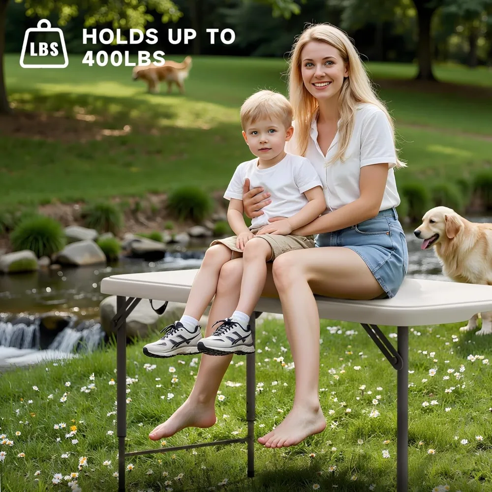 

Folding Table , 3-Position Adjustable Height, Heavy Duty 400 lbs Capacity - Portable Tables Folding for Camping, Party,