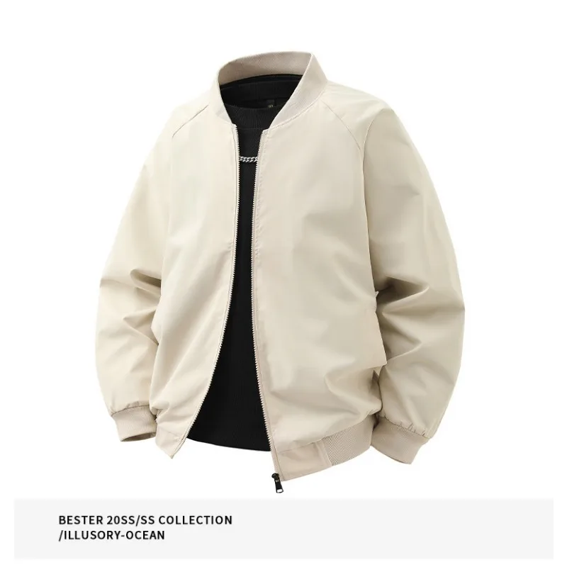 Men American Style Bomber Jacket Thin Loose Fit Baseball Collar Coat Casual Streetwear Outerwear For Spring Autumn