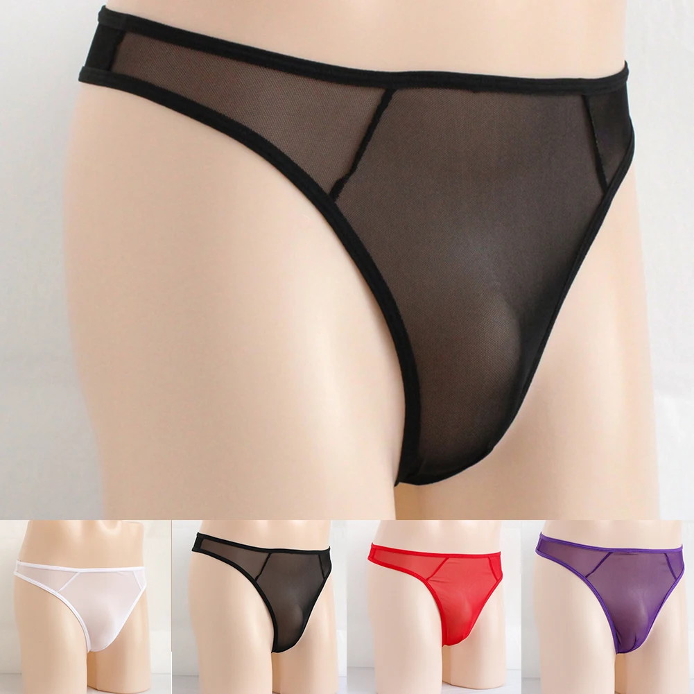 Sexy Transparent Underwear Men Bulge Pouch Briefs Solid Color Thongs Thin Mesh Sheer Briefs Glossy Panties Underpants Slips Man