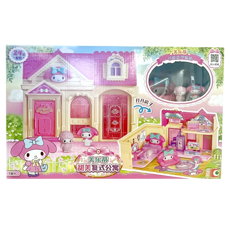 Sanurgente-Jouet modèle My Melody pour enfants, figurine d'anime de dessin animé mignon, maison de jeu, appartement en duplex doux, cadeau de vacances pour fille, Kawaii