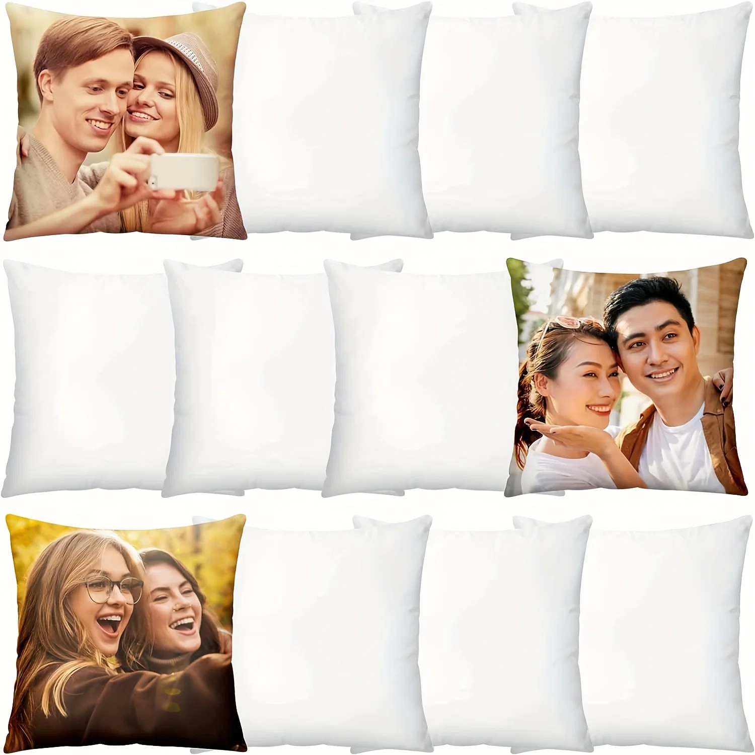 6pcs Sublimation Pillow Cases 17.72 x 17.72 Inch White Blank Cushion DIY Heat Transfer Pillow Covers with Invisible Zipper