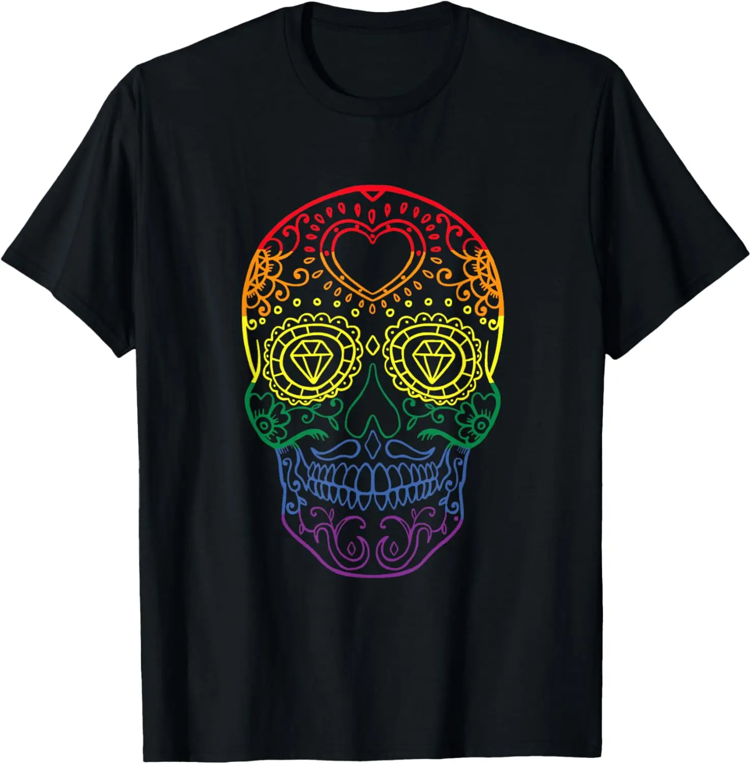 تي شيرت Sugar Skull LGBT Gay Pride Rainbow Flag Support LGBTQ