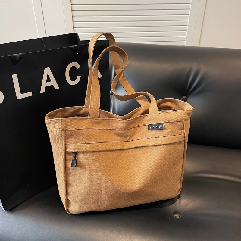 

Холщовые однотонные сумки-тоут на молнии, швейные нитки 2025, высококачественные сумки для женщин, женские сумки на плечо большой вместимости