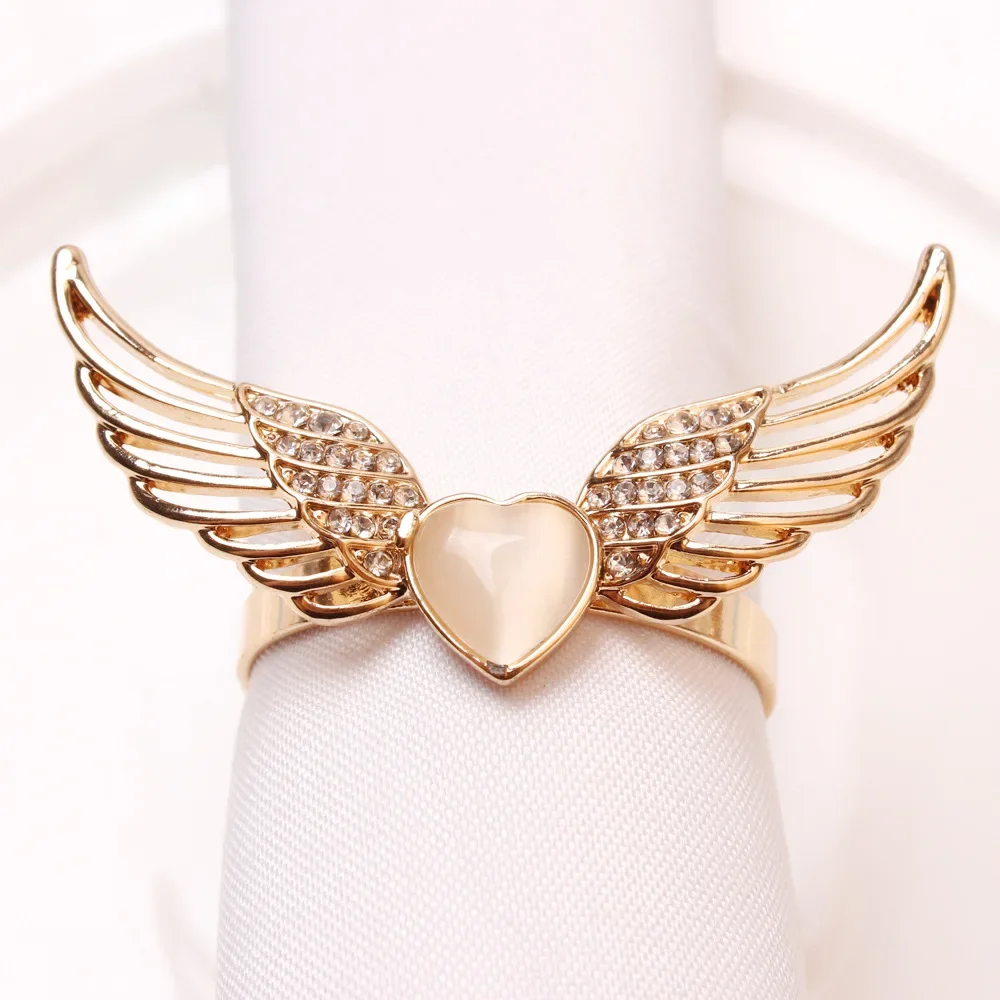 12pcs/lot Angel Wings Napkin Ring Diamond Heart Napkin Button Table Decoration Supplies