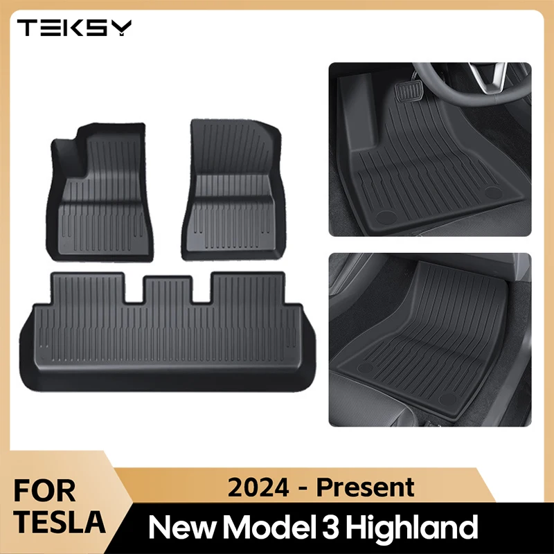 

For Tesla Model 3 Highland 2024 Floor Mat TPE Carpet Waterproof Weather-resistant Foot Pads Mats