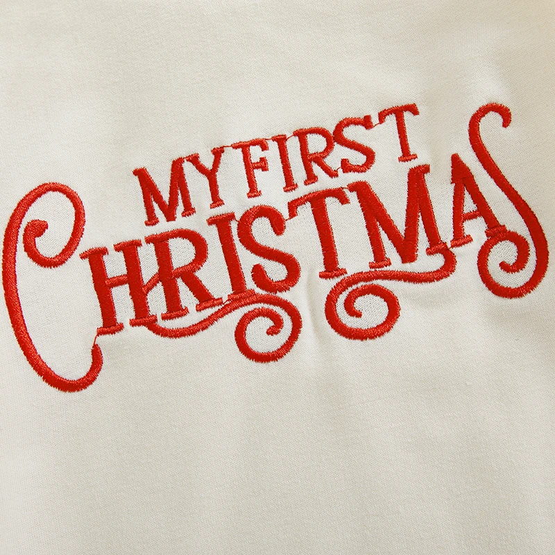 Baby Christmas Bubble Romper Letter Embroidery Long Sleeve Sweatshirt Jumpsuit for Boys Girls 0-18 Months