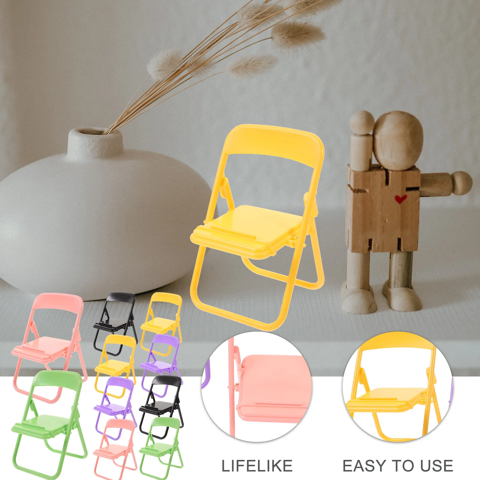 

Набор из 10 миниатюрных держателей для телефона в виде стульчиков: креативный складной дизайн, безопасный ПП-материал, яркие цвета, реалистичная форма для украшения миниатюрных домиков