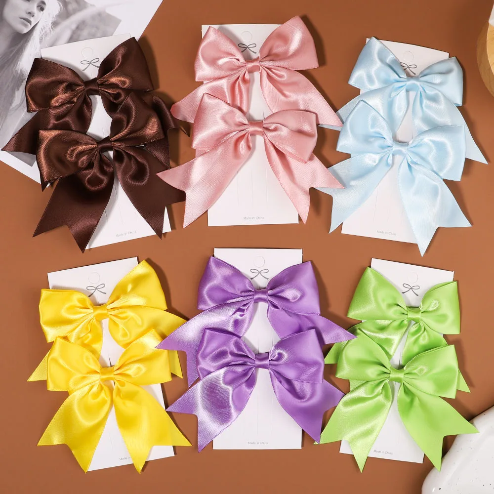 2Pcs Baby Bows Hair Clip For Kids Girls Solid Color Hairpins Barrettes Handmade Headwear Baby Hair Accessories Wholesale