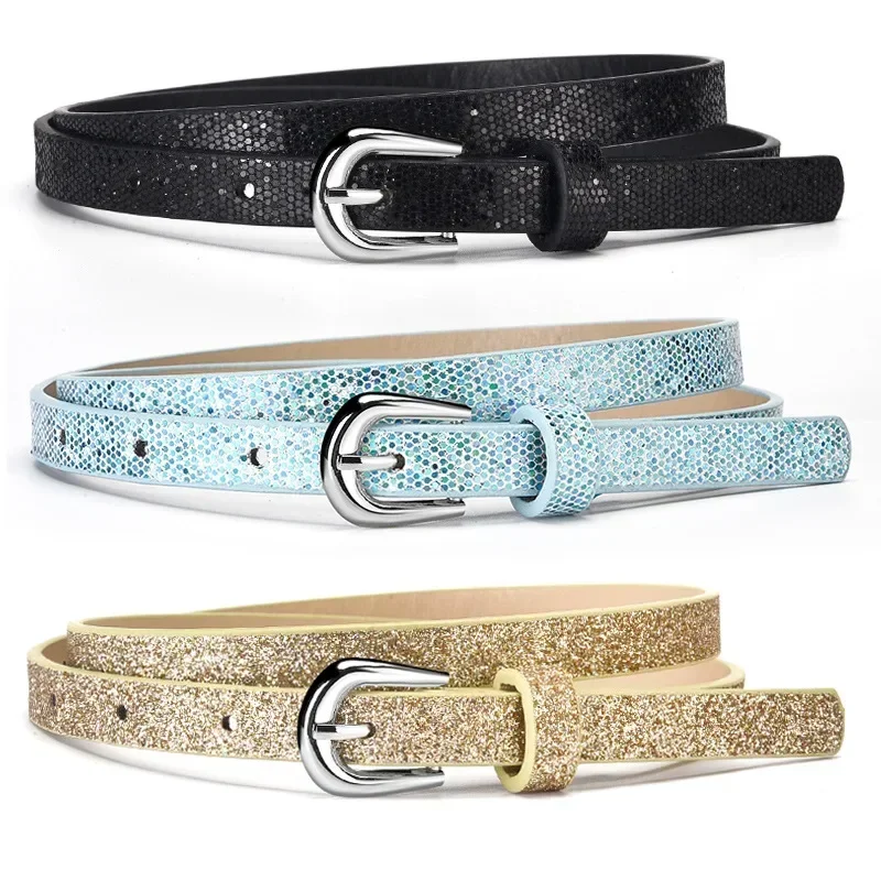 Beautiful Shiny Fish Scale Pattern Belts for Children 90cm Shimmering Powder PU Belts Girl Student Belts