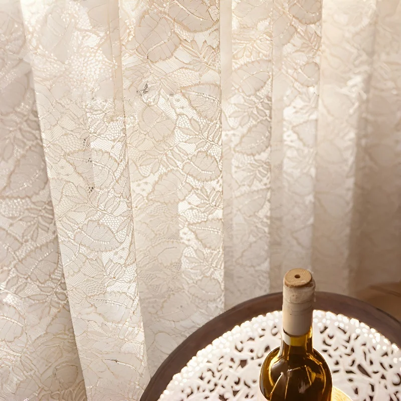 1PC French Lace Curtain, Embroidered Sheer Drapery, Light-Transmitting Privacy, Romantic Lighting, High-End Bedroom Living Room