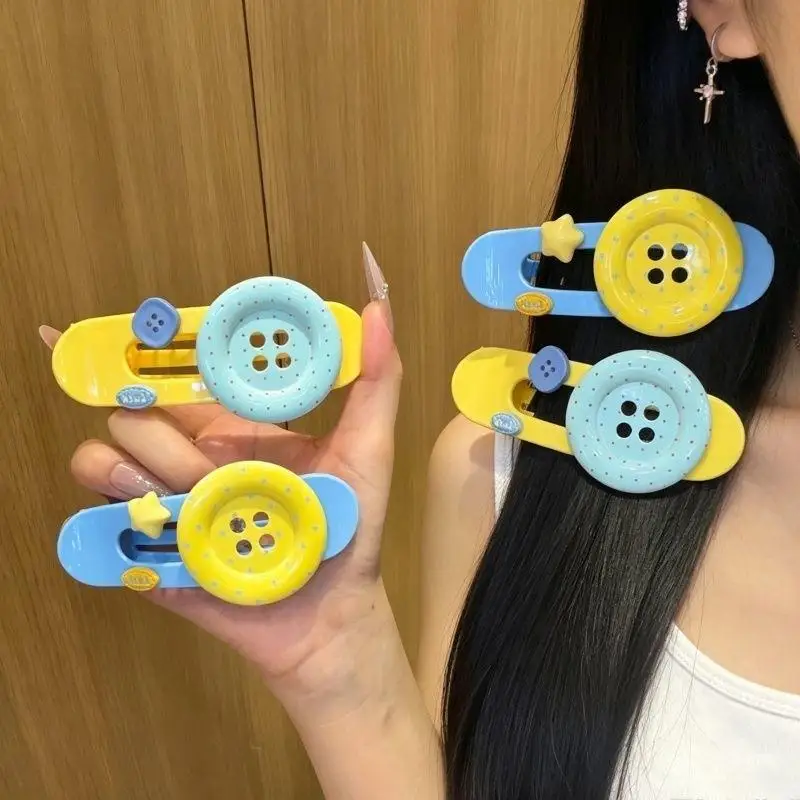 1/2pcs Korean Sweet Dopamine Oversized Button Side Hairclip Women Hair Accessories for Girls Barrettes Headwear Friend Gifts