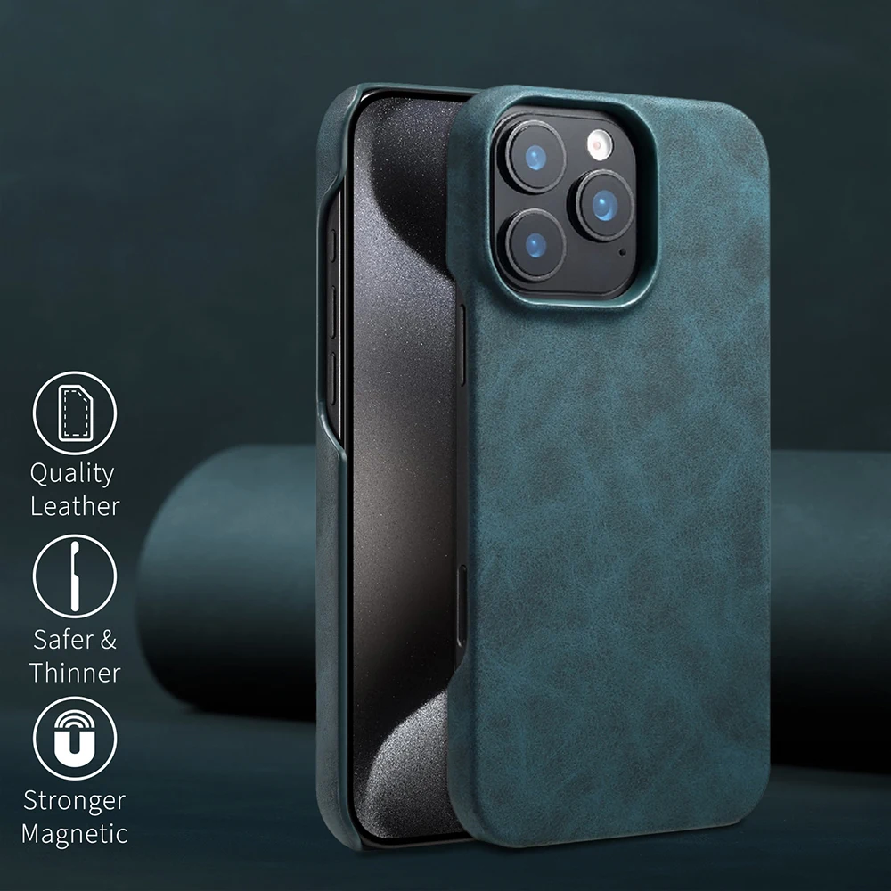 

Luxury PU Leather Magnetic Phone Case For iPhone 17 Air 16 15 14 13 Pro Max Plus For MagSafe Wireless Charging Drop-proof Cover