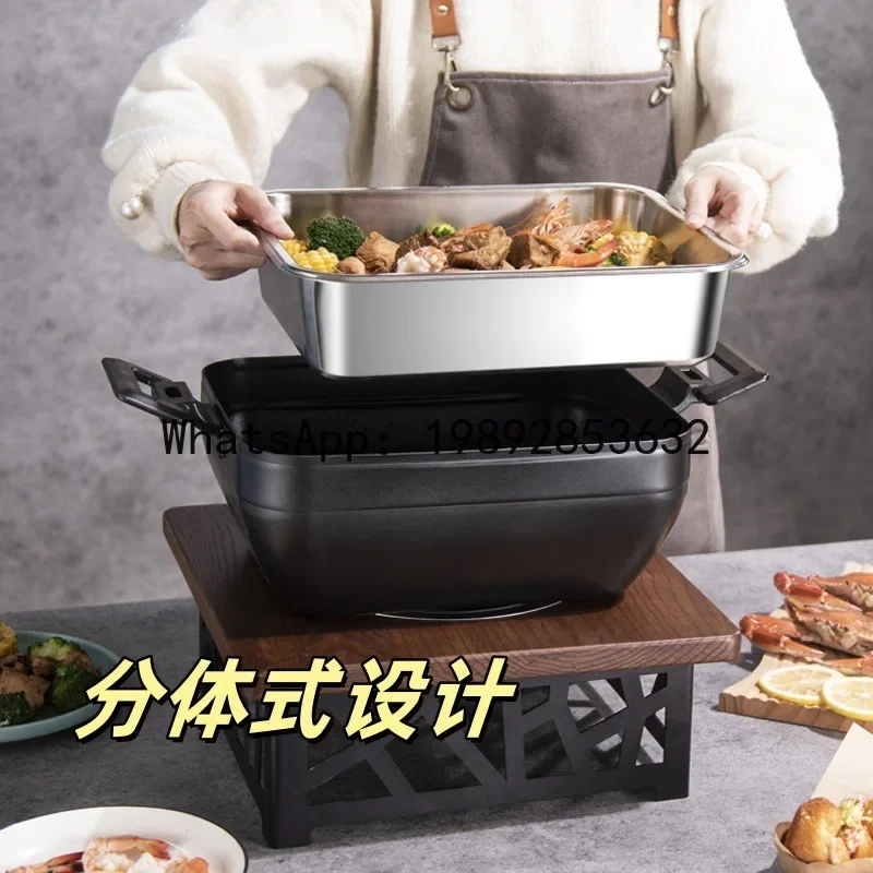 

4-10 buffet stove heat preservation pot stainless steel plug-in lid breakfast hotel restaurant canteen commercial rectangular