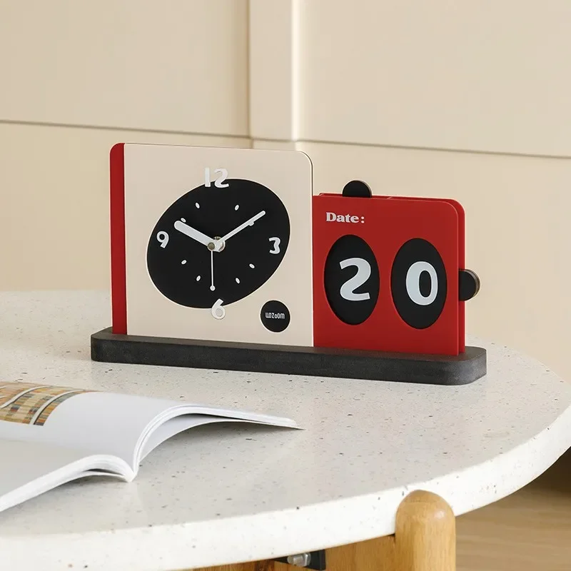 Modern Calendar Desk Clock Personalized Creative Wooden Decorative Home Office Silent Table Clocks for Study Bedroom Living Room