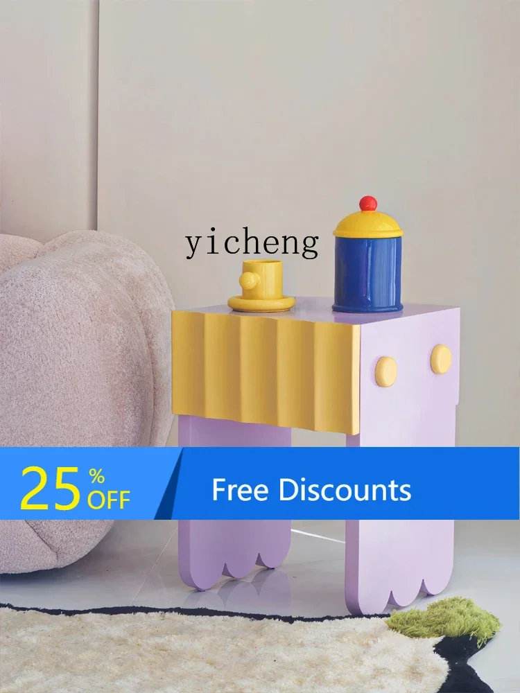 

LYY Designer Bedside Table Dopamine Side Cabinet Living Room Side Table Nordic Cabinet Cream Style Storage Bed Side Cabinet