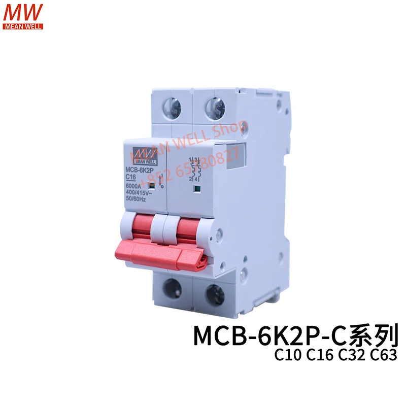 MEAN WELL Miniature Circuit Breaker Air Switch MCB-6K2P-C10 MCB-6K2P-C16 MCB-6K2P-C32 MCB-6K2P-C63 MCB-6K2P-D10 D16 D32 D63