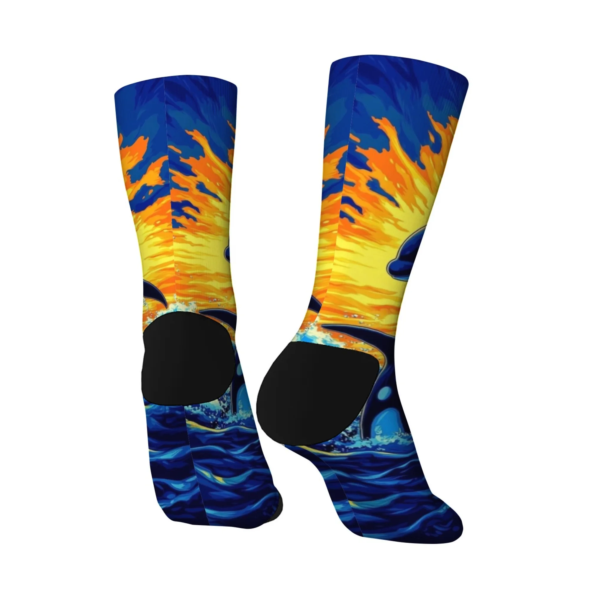 Calcetines de tripulación para hombre de estilo acuático extraño, calcetines suaves y cómodos con estampado de ballena Orca Vintage para uso informal en la calle y viajes diarios