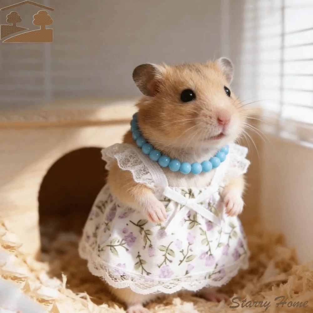 Fashion Breathable Hamster Lace Skirt Knitted Lace Lightweight Pet Suspender Skirt Soft with Necklace Pet Vest Pet Show