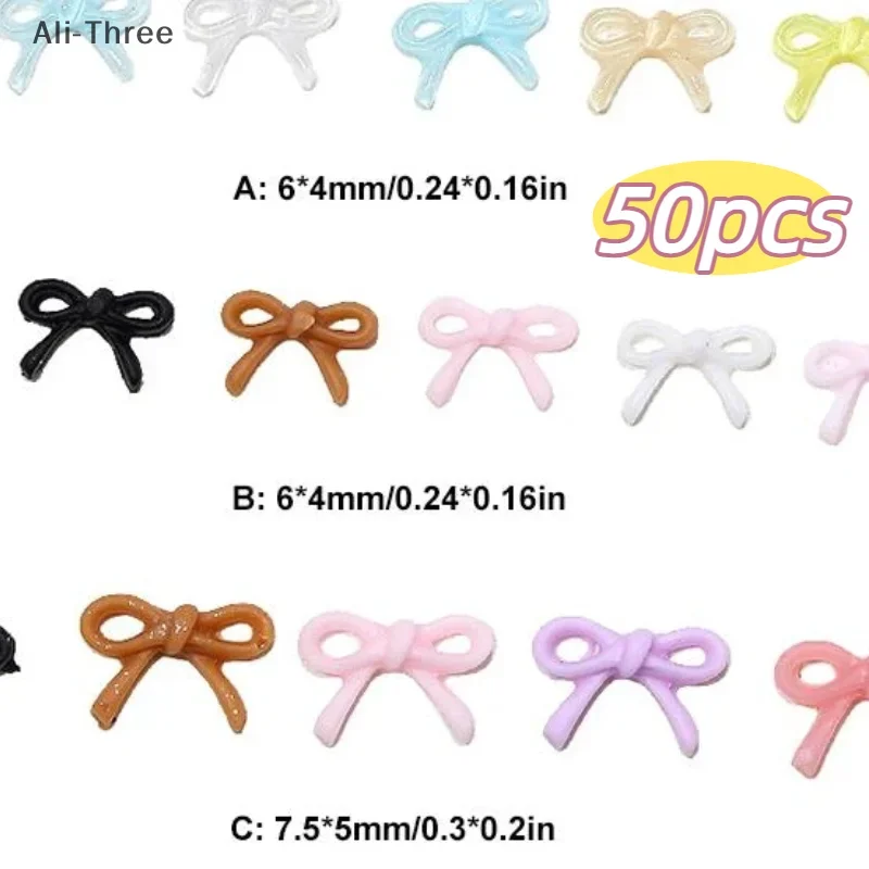 

50Pcs Mixed Mini Bow Nail Charms Colorful 3D Resin Bowknot Nail Art Decoration Handcraft Accessories For DIY Manicure Salon