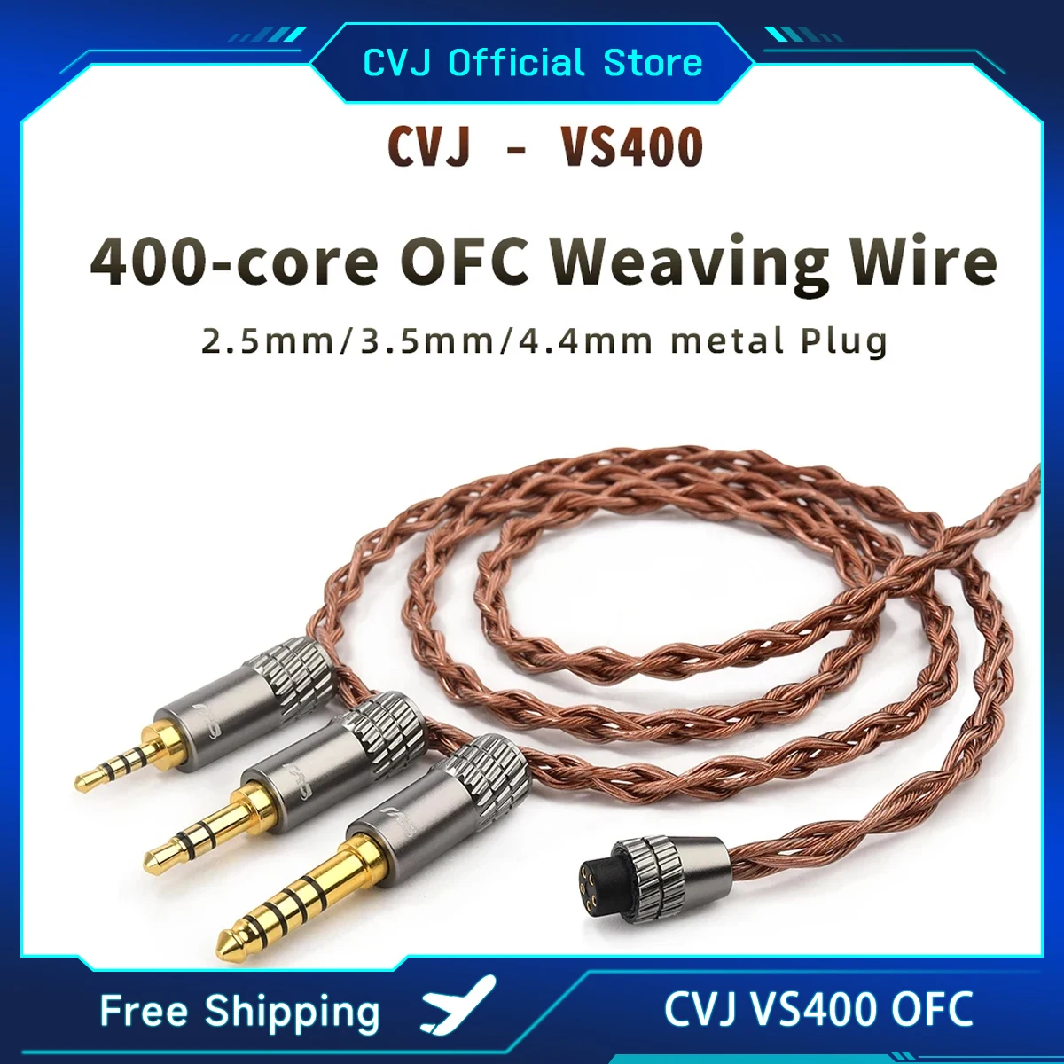 CVJ VS400 OFC Upgrade Audio Cable 400 Core Earphones Metal HIFI Wire 2.5/3.5/4.4mm/Type C/Lightning Plug 2Pin S For Earbuds