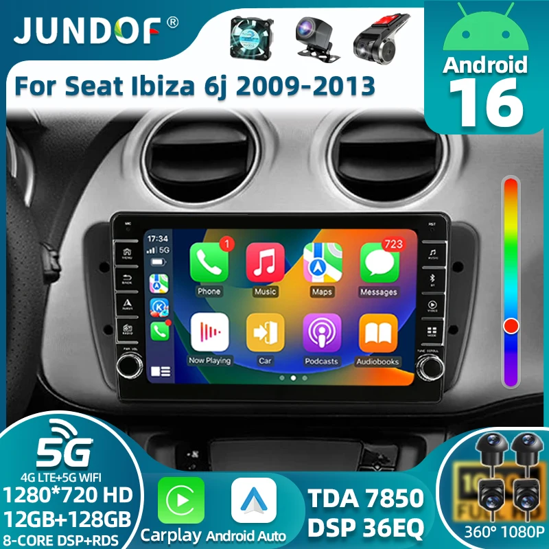 Android 16 For SEAT Ibiza 6J IV 4 2008 - 2015 QLED Stereo Car Radio Multimedia Video Player GPS AI Voice CarPlay Head Unit
