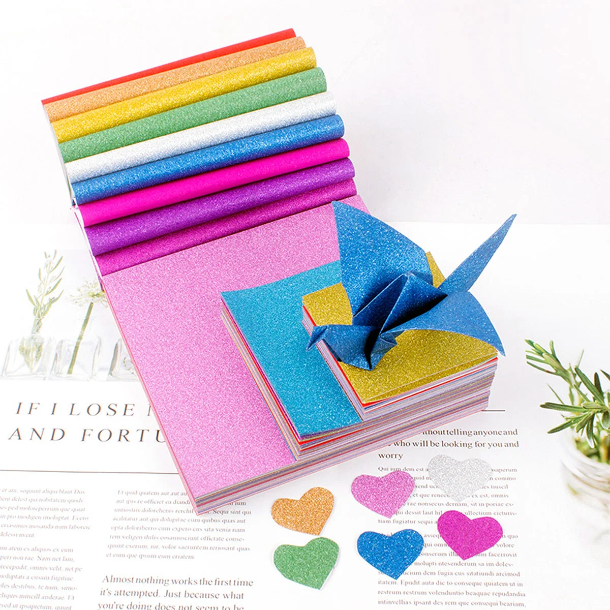 100 Pcs Manual Materials Handmade DIY Glitter Paper Cardstock Beautiful Crafted Multipurpose Making Props