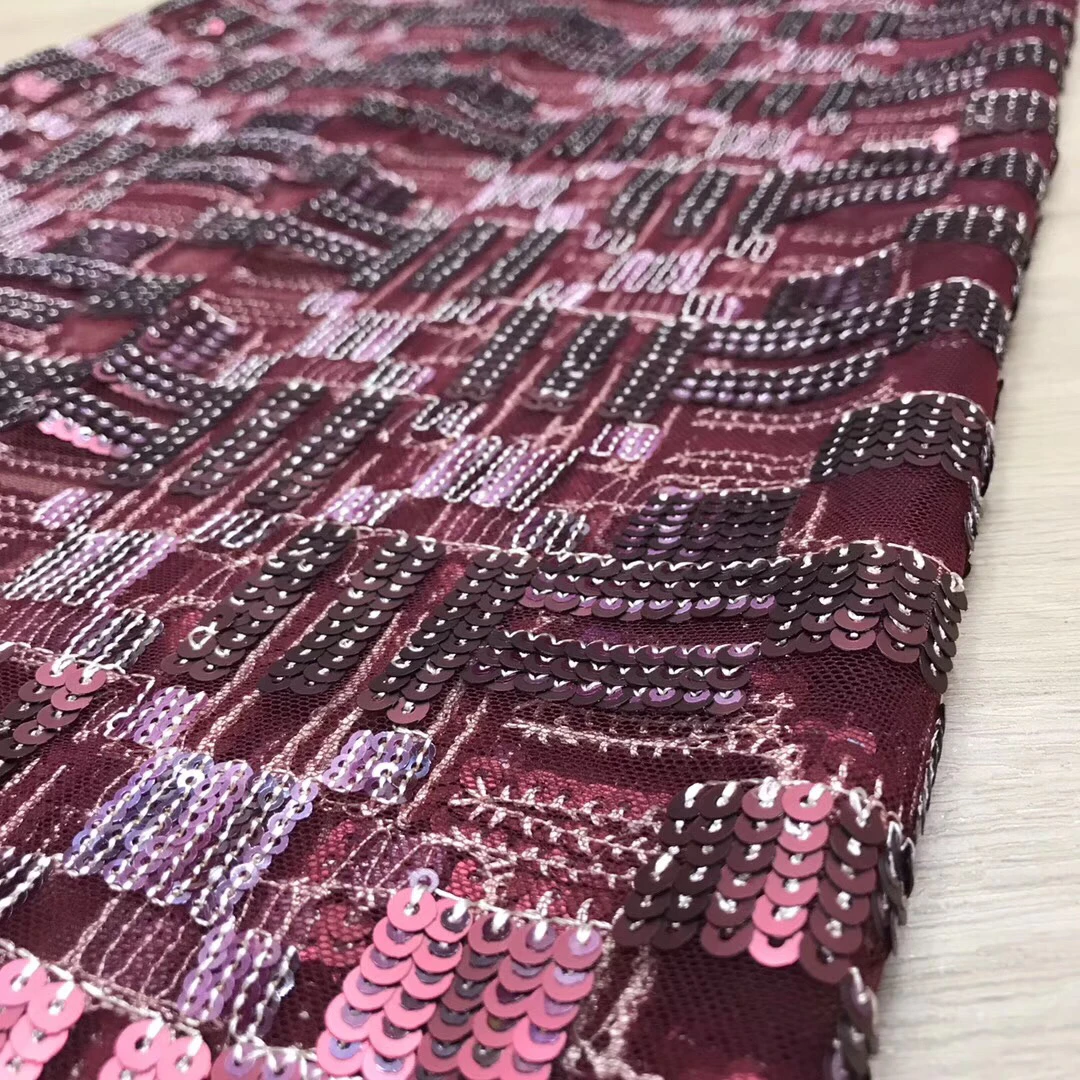 

African Beaded Lace Fabric 2018 High Quality Lace Wine Bridal 3D Lace Fabric Nigerian Tulle Mesh Lace Fabrics Material