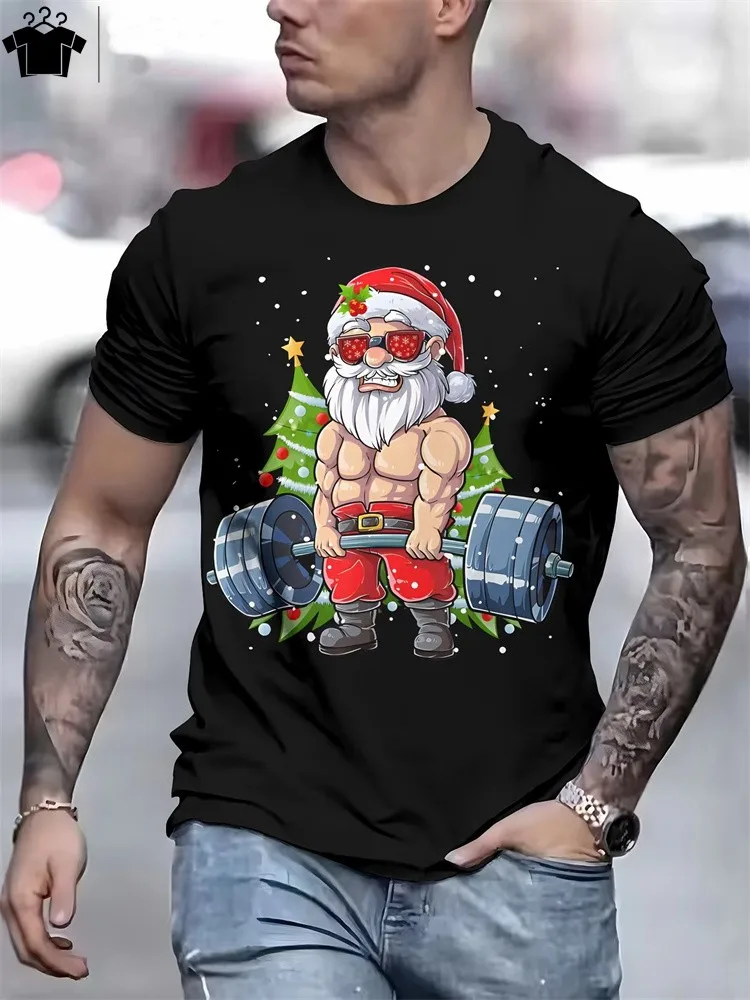 

Fitness Santa Claus Man T Shirt 3D Christmas Summer Men T-Shirt Short Sleeve Tee Tops Round Neck Leisure Outdoor Men's Clothing