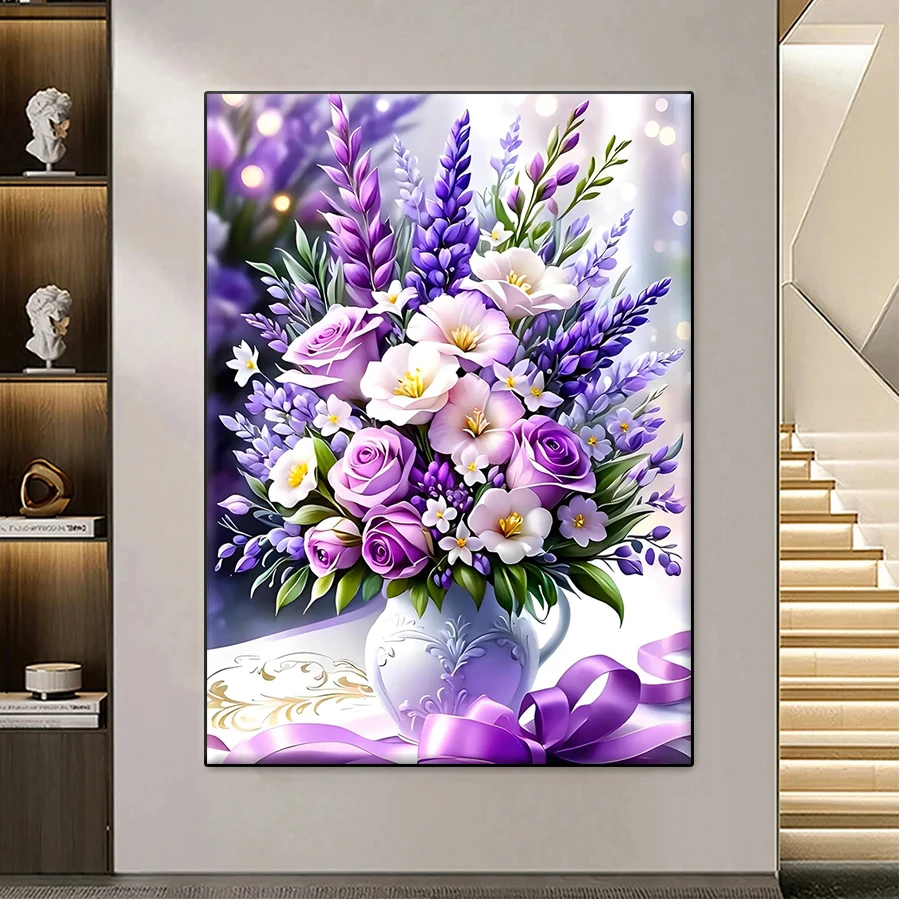 

5D круглая алмазная вышивка: Картина «Красивая цветочная ваза», Алмазная живопись, Полная мозаика, Вышивка крестом, Ручная работа, Подарок