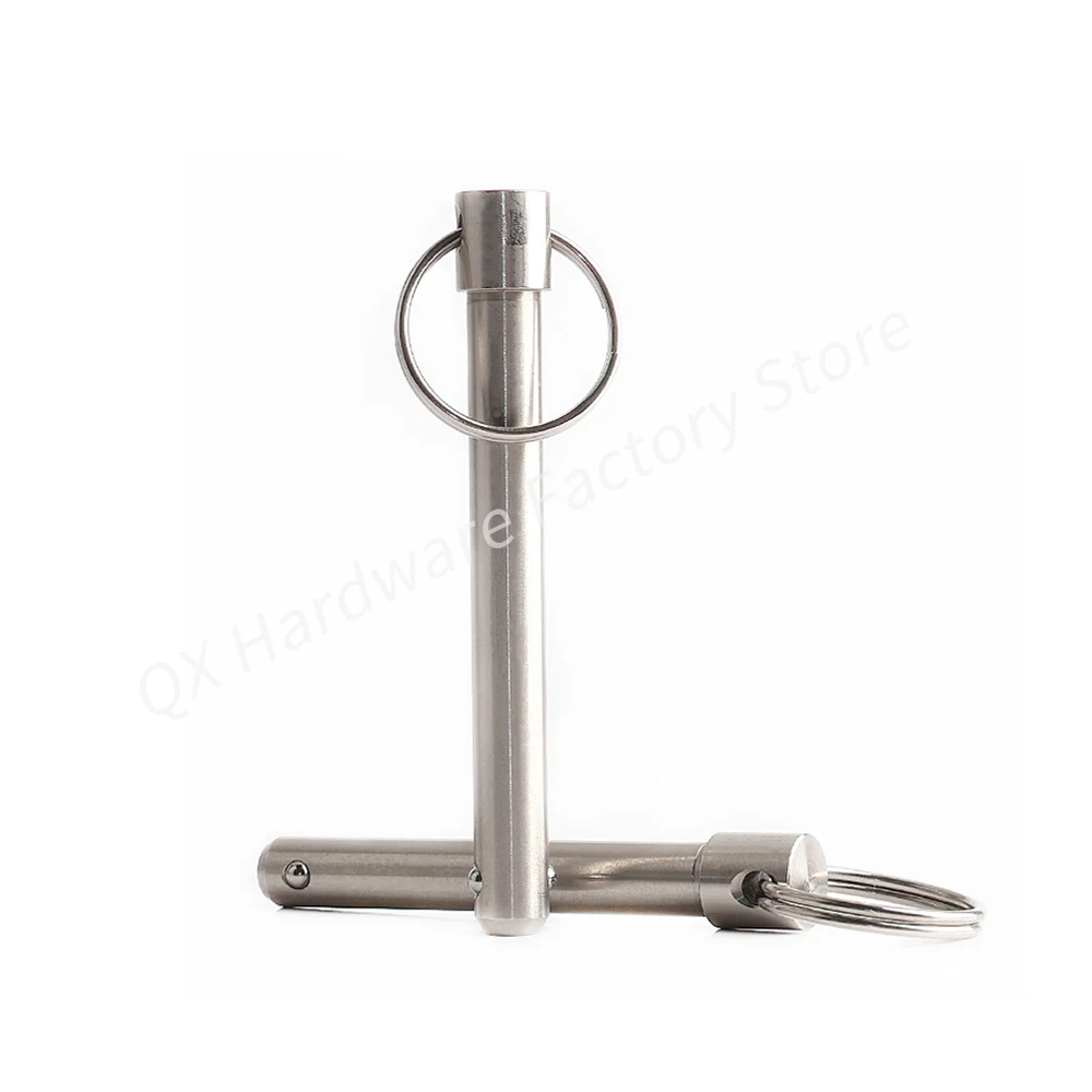 Todo o aço inoxidável Ball Lock Pin, localizar pinos, tipo de anel, pino de mola sólida, liberar rapidamente, comprimento 10 ~ 100mm, QX114