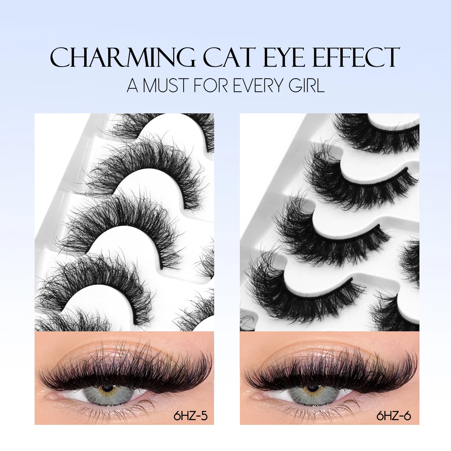 GROINNEYA False Eyelashes Fluffy Lashes Natural Long Cat Eye Lashes Soft Curly Thick Fluffy Eyelash Extension Makeup