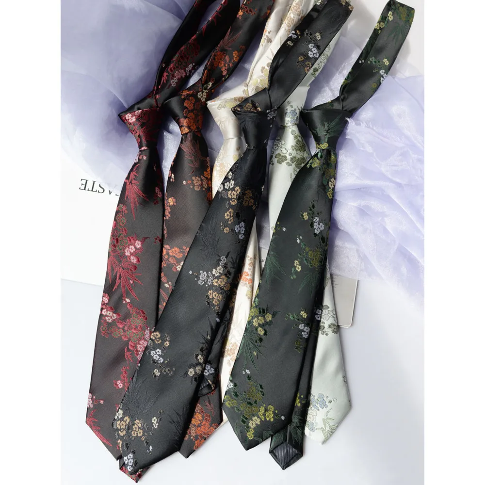 

New Chinese Style Tie Versatile High-End Suit Shirt for Women and Men Artistic Luxurious Bamboo Leaf Pattern Hand-Tied Tie