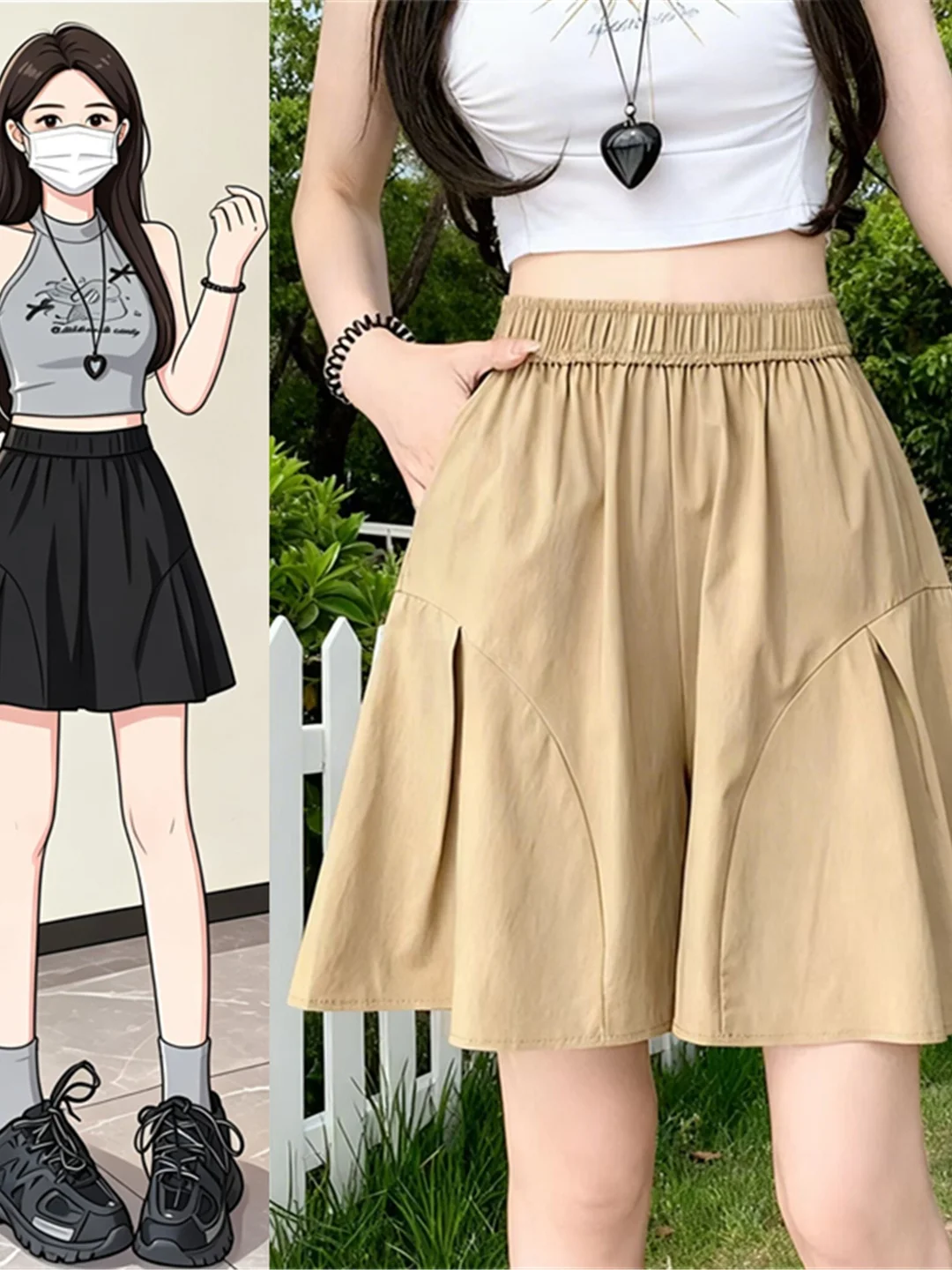 Summer New High Waist Ice Silk Thin Wide Leg Short Pants Women Loose Casual plus Size Slimming Five-Quarter Length Trousers