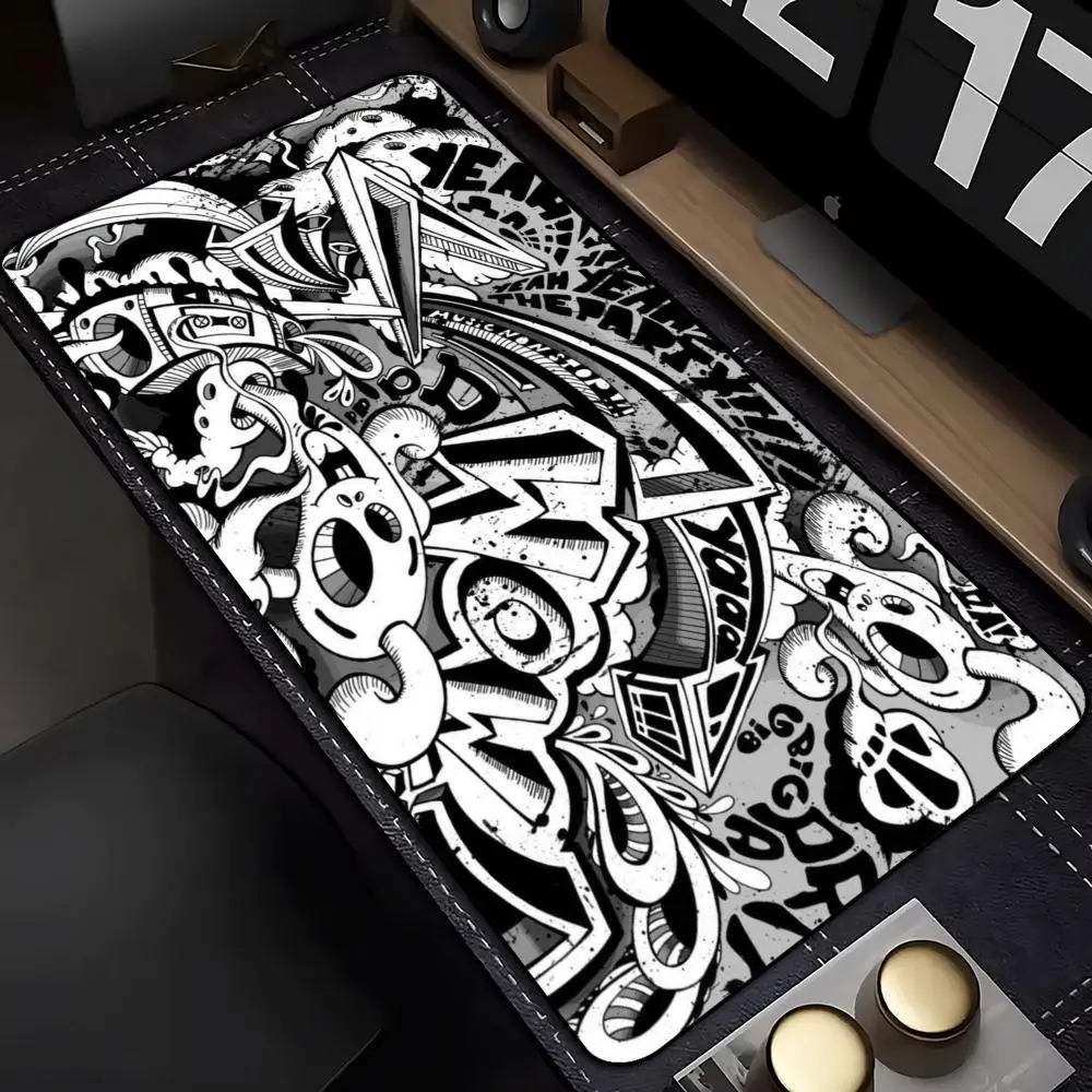 Large XXL Gaming Mouse Pad Desk Mat Keyboard Pad Black White Cartoon Street Graffiti Abstract Art Print NonSlip Minimal mousepad