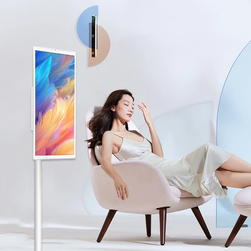 2025 Новый портативный Android 13 светодиодный телевизор 21,5 дюймов HD Smart TV Белый мобильный планшетный ТВ с подвижным экраном для домашнего офиса